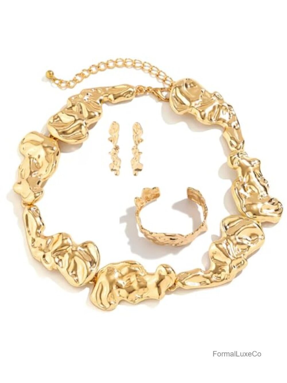 3 Piece Baroque Pearl Choker Necklace Set with Earrings and Bracelet Adjustable